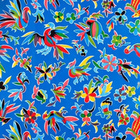 Mexican Oilcloth Table Cover - Otomi Design on Blue - Chile Mojo