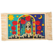 Day of the Dead cotton placemat - Guadalupe with Roses - Chile Mojo