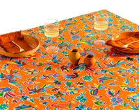 Mexican Oilcloth Table Cover - Otomi Design on Orange - Chile Mojo