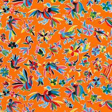 Mexican Oilcloth Table Cover - Otomi Design on Orange - Chile Mojo