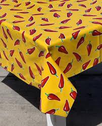 Mexican Oilcloth Table Cover - Chiles Red on Yellow - Chile Mojo