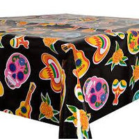 Mexican Oilcloth Table Cover - Sugar Skulls on Black - Chile Mojo