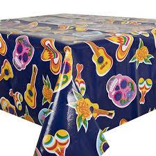 Mexican Oilcloth Table Cover - Sugar Skulls on Navy Blue - Chile Mojo
