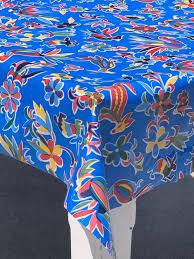 Mexican Oilcloth Table Cover - Otomi Design on Blue - Chile Mojo