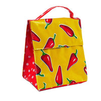 Mexican Oilcloth Insulated Lunch Bag - Chiles Red on Yellow - Chile Mojo