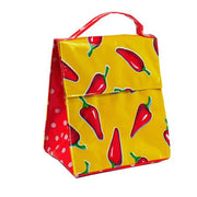 Mexican Oilcloth Insulated Lunch Bag - Chiles Red on Yellow - Chile Mojo