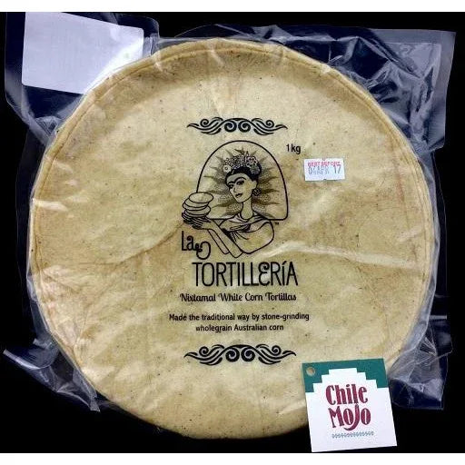 La Tortilleria Corn Tortillas 20cm (8in) 1kg - approx 25 - Chile Mojo
