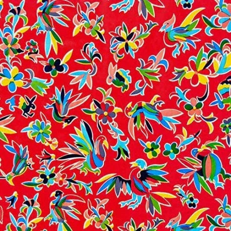 Mexican Oilcloth Table Cover - Otomi Design on Red - Chile Mojo