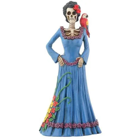 Day of the Dead figurine - Blue Senorita with Parrot - Chile Mojo