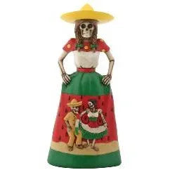 Day of the Dead figurine - Senorita in Sandia (watermelon) dress - Chile Mojo